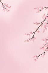 water color painting of Horizontal banner with sakura flowers of pink color on sunny backdrop. Beautiful nature spring background with a branch of blooming sakura. Sakura blossoming season in Japan