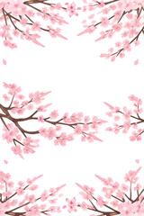 Fototapeta premium water color painting of Horizontal banner with sakura flowers of pink color on sunny backdrop. Beautiful nature spring background with a branch of blooming sakura. Sakura blossoming season in Japan