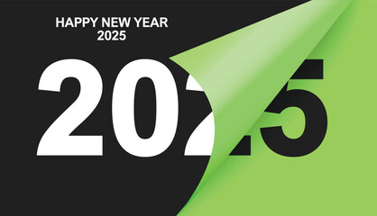 Happy New Year 2025 greeting card banner design template. End of 2024 and the beginning of 2025 the calendar banner page turns over and the new year begins..