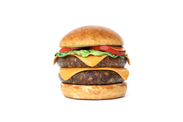 Double cheeseburger isolated on white background.