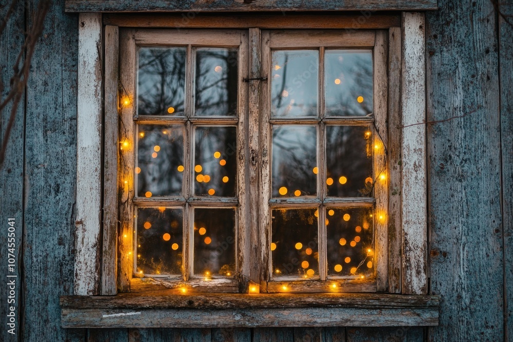 Aufkleber a cozy window with a string of colorful lights