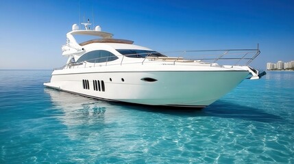 Luxury yacht anchored in clear blue waters.
