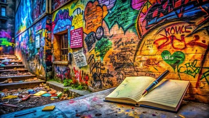 Naklejka premium The Ripple Effect of Handwritten Messages in Urban Spaces, Showcasing the Art of Scriptwriting and its Influence on Society through Paper and Pen in an Urban Exploration Setting