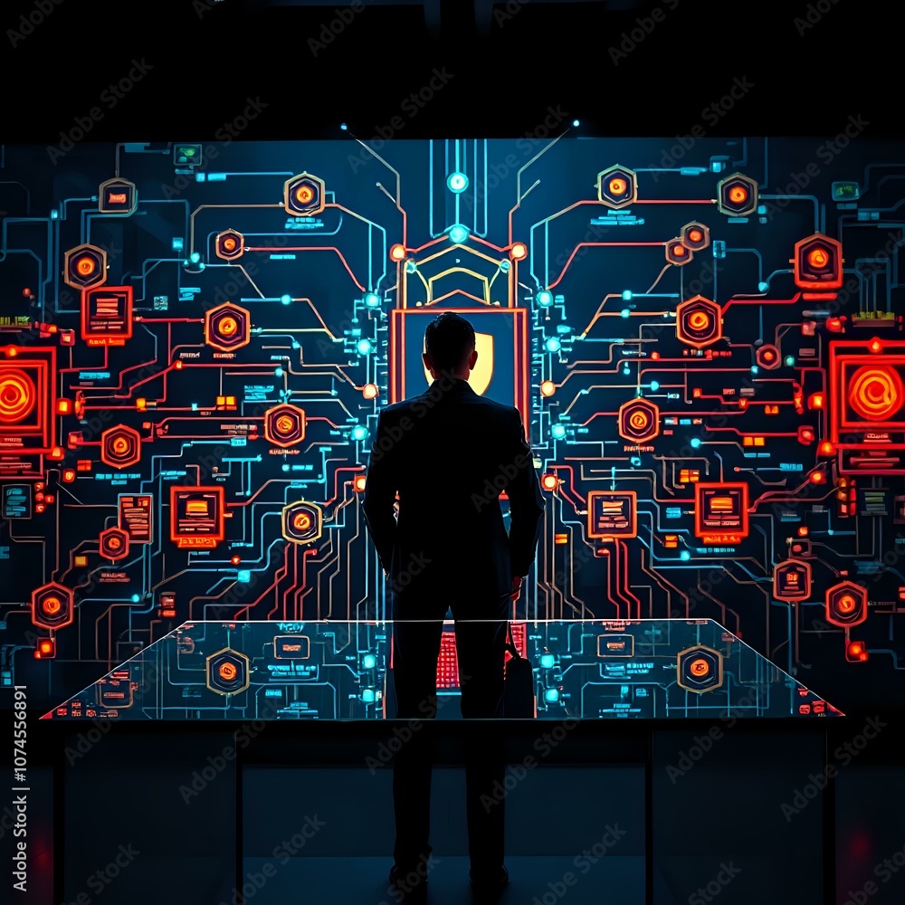 Aufkleber cybersecurity executive monitoring ai-powered network defense system