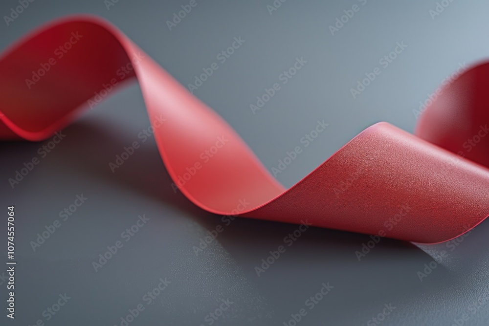 Poster a close-up shot of a bright red ribbon sitting on a table, perfect for adding a pop of color to your