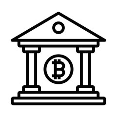 Bitcoin bank icon with pillars, vector illustration. Editable stroke.