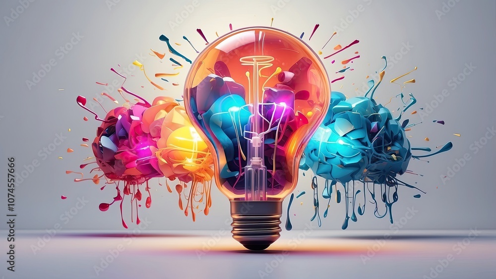 Aufkleber an concept that glows with color bulb light banner, brainstorming visualization, creative thinking a