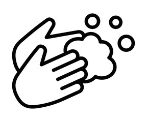 Outline icon of hand washing with soap bubbles for hygiene. Editable stroke.
