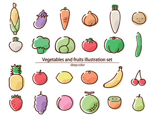 野菜と果物のセット_手描き風