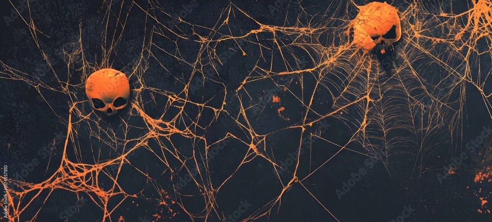 Poster Glowing Neural Network - Abstract Microscopic Cellular Connections in Striking Orange and Black Fractal Pattern