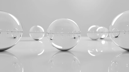 Realistic Clear Liquid Drops on Various Surfaces, Capturing Transparency and Refraction, Ideal for Science and Nature Education