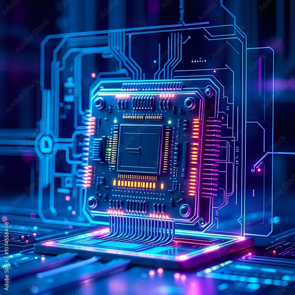 Aufkleber futuristic cyberpunk circuit board with interactive lcd screen