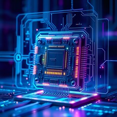 Futuristic Cyberpunk Circuit Board with Interactive LCD Screen