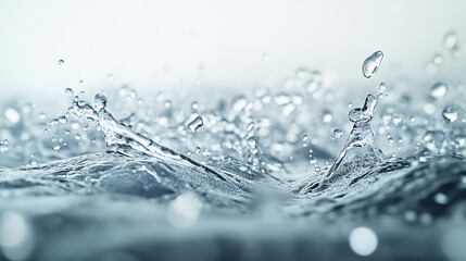 Serene Water Splash with Floating Bubbles in Minimalist Setting, Radiant Light Backdrop