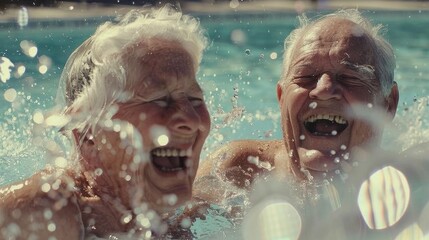 A pair of individuals enjoying a swim in the water, could be used for leisure activities or fitness routines