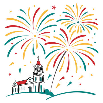 colorful fireworks display church building clip art preview