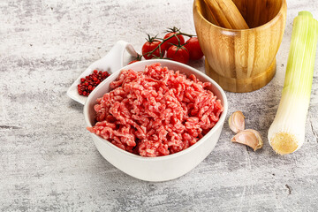 Minced beef meat in the bowl