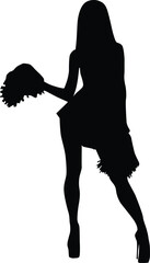Cheerleader full body silhouette illustration. Girl pose cheerleading isolated on white.