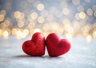 Fototapeta premium Two Cute Cuddle Hearts on a Soft White Background, Perfect for Valentine's Day, Love Messages, or Romantic Themes, with Ample Copy Space for Custom Text or Graphics