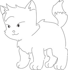 white shaggy kitten stands on all four paws and smiles, stock vector