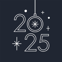 Happy New Year 2025 vector template. Merry Christmas celebration gift card. Decorative artistic illustration. Minimalistic vector linear design with numbers 2025