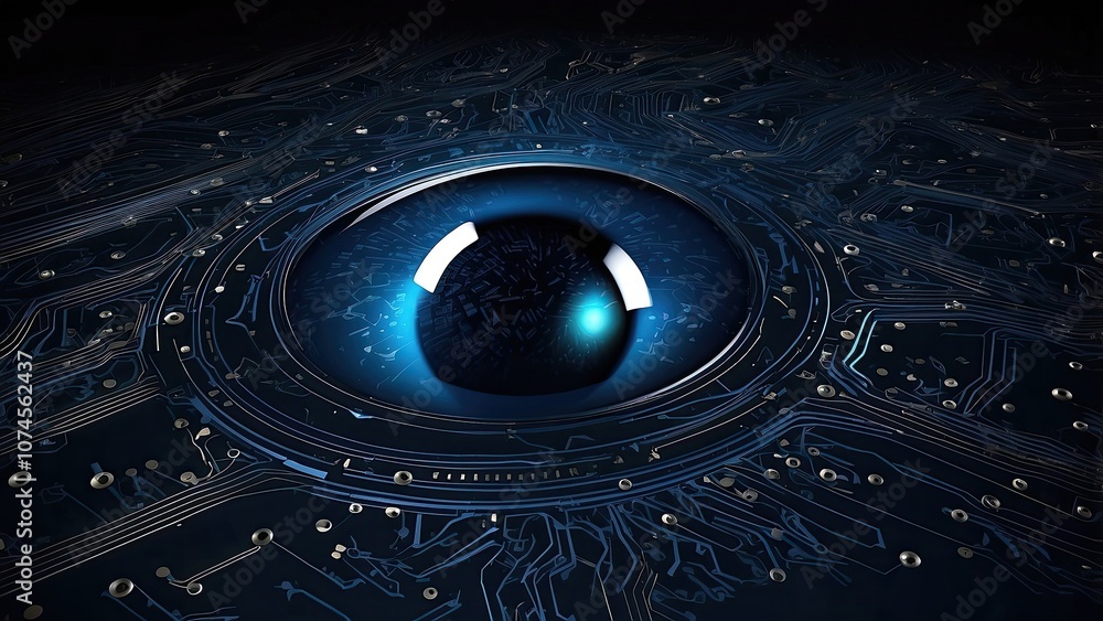 Aufkleber circuit board line, digital eyeball, and vector illustration design. advanced science and computer t