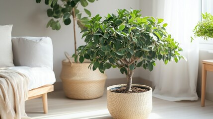 Rare indoor plant with unique leaves, specialist gently tending, cozy and bright room,