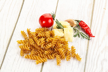 Raw whole grain pasta fusilli