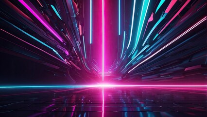 Abstract Background of Futuristic Neon Light Rays-