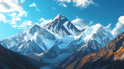 Majestic Snow-Capped Mountain Peaks Against a Clear Blue Sky