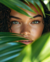 portrait of woman with green eyes. Skin care concept. Healthy facial routine