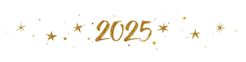 2025 banner, gold glitter numbers and stars border