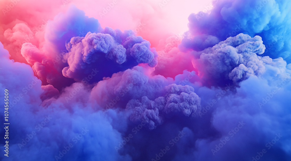 Poster Purple and pink clouds fill the sky, creating a dreamy and ethereal atmosphere. The clouds are illuminated by a soft, golden light, making them appear even more magical
