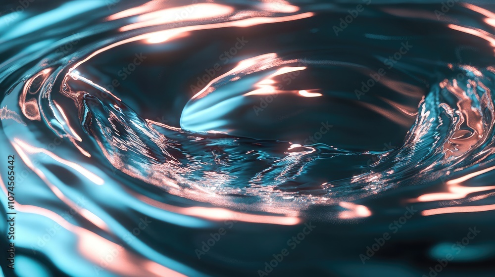 Poster abstract water swirl with smooth reflections and gentle waves in turquoise and orange tones creating