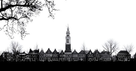 Fototapeta premium Silhouette of the skyline in black on white background