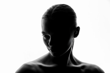 Serene Silhouette Portrait of Woman with Open Eyes