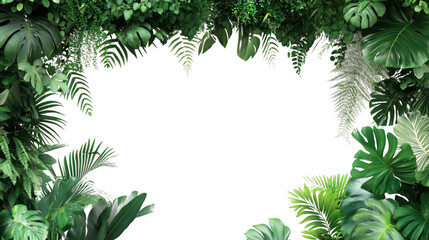 Lush Tropical Greenery Frame Foliage Border Jungle Leaves Background