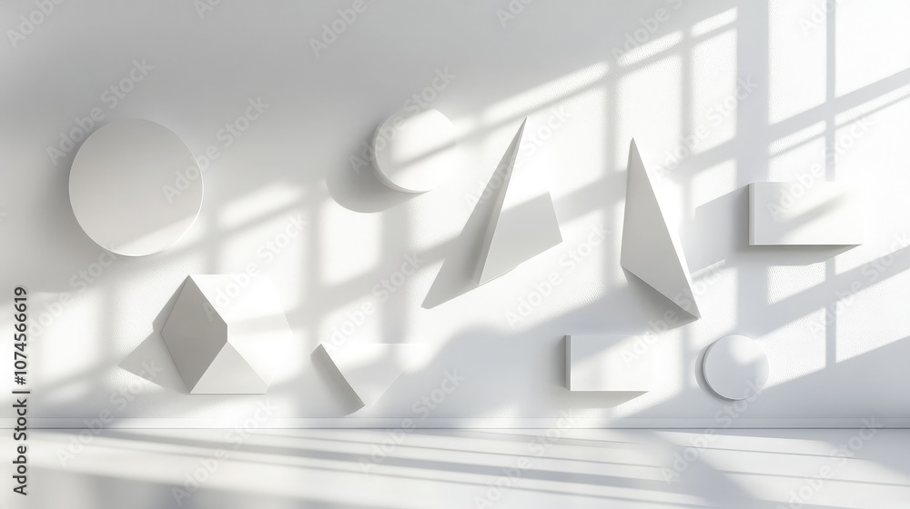 Aufkleber abstract composition of geometric shapes casting shadows on a minimalist wall, creating a play of li