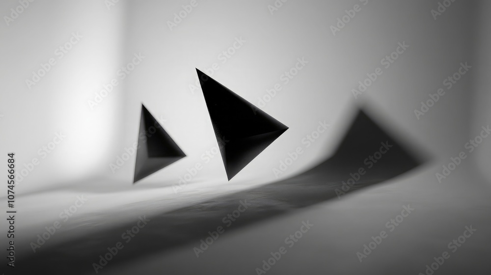 Aufkleber abstract geometric shapes in black floating above a softly lit grey surface, creating interesting sh