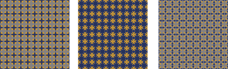 hexagonal motif with blue yellow and white colors
