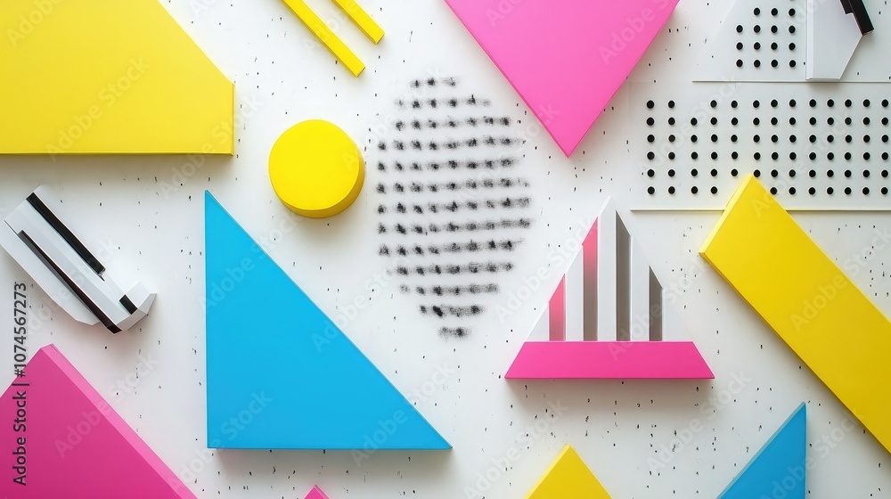 Poster vibrant geometric pattern with colorful abstract shapes and textures on a white background for moder