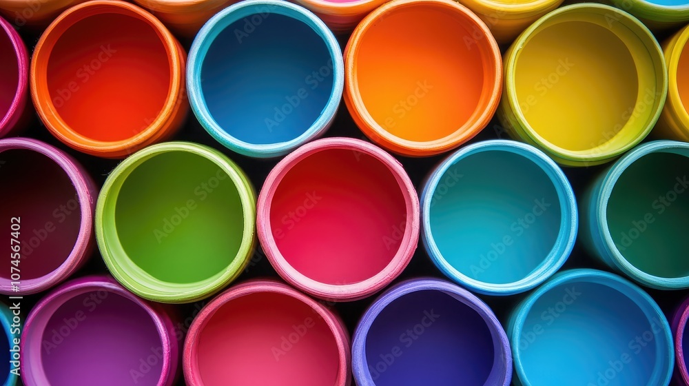 Aufkleber vibrant and colorful row of empty paint cups displaying a spectrum of bright colors ideal for art an