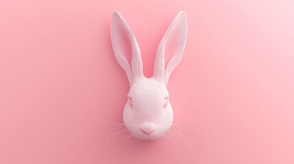 Obraz premium Minimalistic pink bunny head with long ears on pastel background