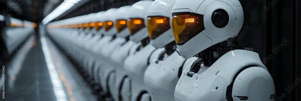 Leinwandbilder rows of sleek,futuristic robotic arms standing in an industrial setting,showcasing the cutting-edge 