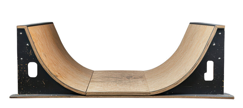 Wooden skate ramp on a transparent background, perfect for skateboarding and extreme sports designs.