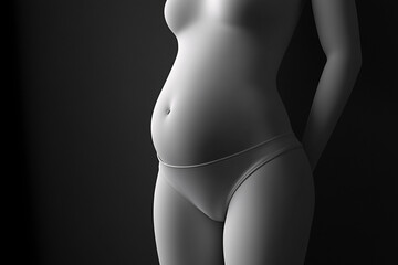 Naklejka premium Closeup of a pregnant woman's torso in grayscale hands gently resting on her belly symbolizing motherhood 