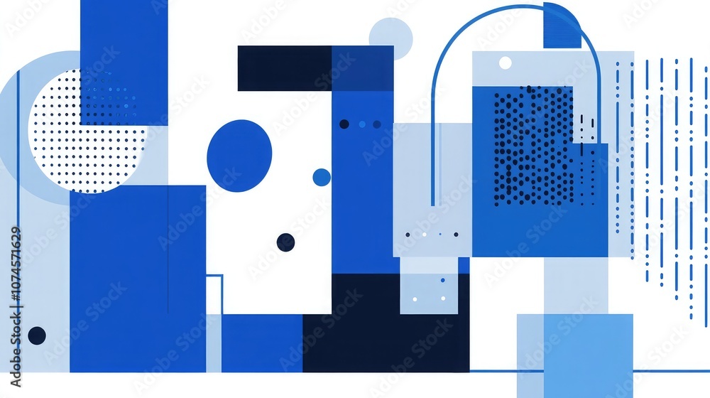 Aufkleber abstract geometric composition in blue tones featuring various shapes and patterns ideal for modern 