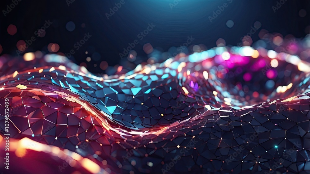 Poster abstract banner of futuristic science and technology featuring a low polygonal spiral pattern that g