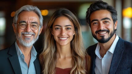 Fototapeta premium Chilean business team, mixed-generation members, formal clothing, isolated, white background