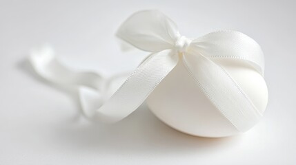 Elegant white egg decorated with a delicate ribbon bow for minimalistic design inspiration